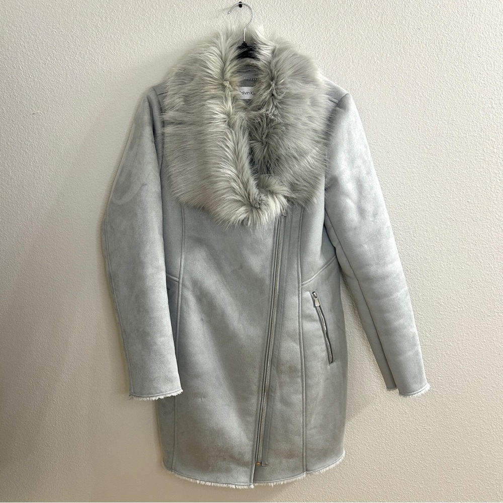 Brand new Calvin Klein Gray Teddy Jacket with Faux Fur Collar